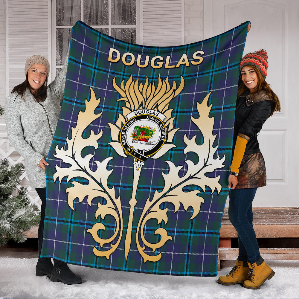 Clan Douglas Modern Tartan Crest Blanket Gold Thistle Style PJ86 Clan Douglas Tartan Today   