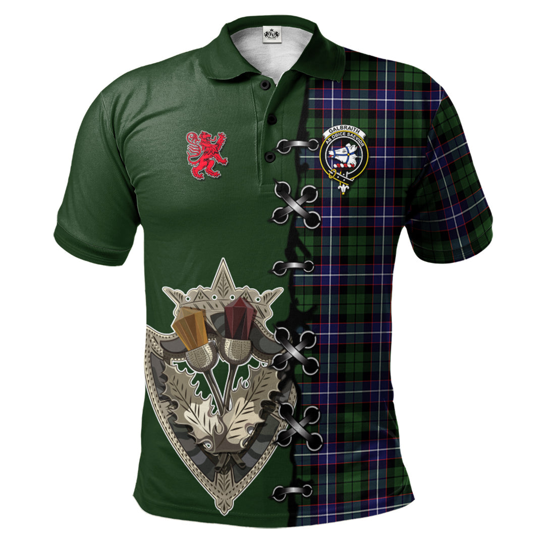 Clan Galbraith Modern Tartan Polo Shirt - Lion Rampant And Celtic Thistle Style EV55 Galbraith Modern Tartan Tartan Polo   