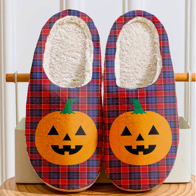 Clan Haldane 1 Tartan Halloween Pumpkin Slippers, Fluffy Spooky Slippers
