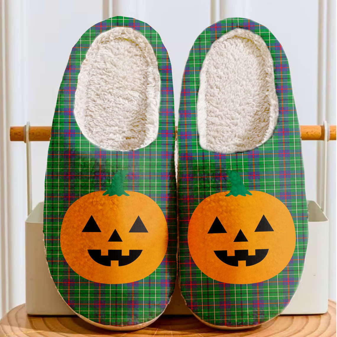 Clan Duncan Ancient Tartan Halloween Pumpkin Slippers, Fluffy Spooky Slippers QY22 Duncan Ancient Tartan Tartan Halloween   