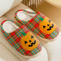 Clan Chattan Tartan Halloween Pumpkin Slippers, Fluffy Spooky Slippers AL35 Chattan Tartan Tartan Halloween   