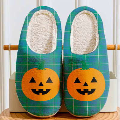 Clan Hamilton Hunting Ancient Tartan Halloween Pumpkin Slippers, Fluffy Spooky Slippers JR12