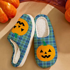 Clan Falconer Tartan Halloween Pumpkin Slippers, Fluffy Spooky Slippers ST93 Falconer Tartan Tartan Halloween   
