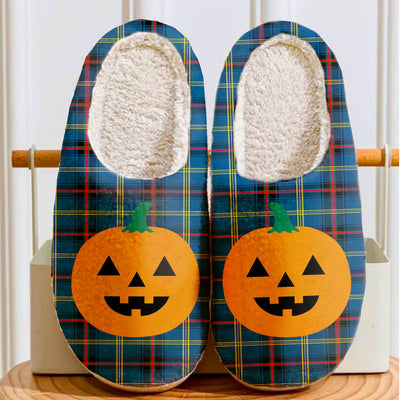 Clan Grewar Tartan Halloween Pumpkin Slippers, Fluffy Spooky Slippers