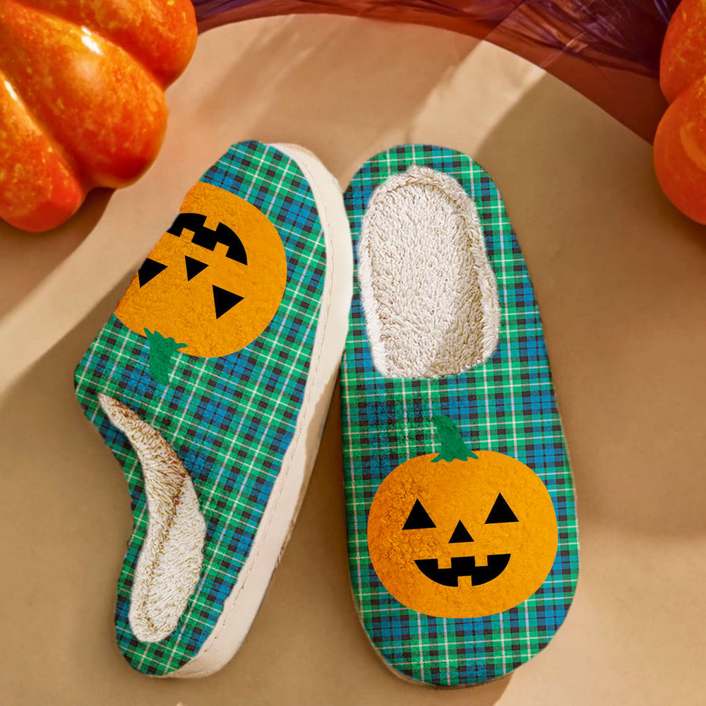 Clan Graham of Montrose Ancient Tartan Halloween Pumpkin Slippers, Fluffy Spooky Slippers QP47 Graham of Montrose Ancient Tartan Tartan Halloween   