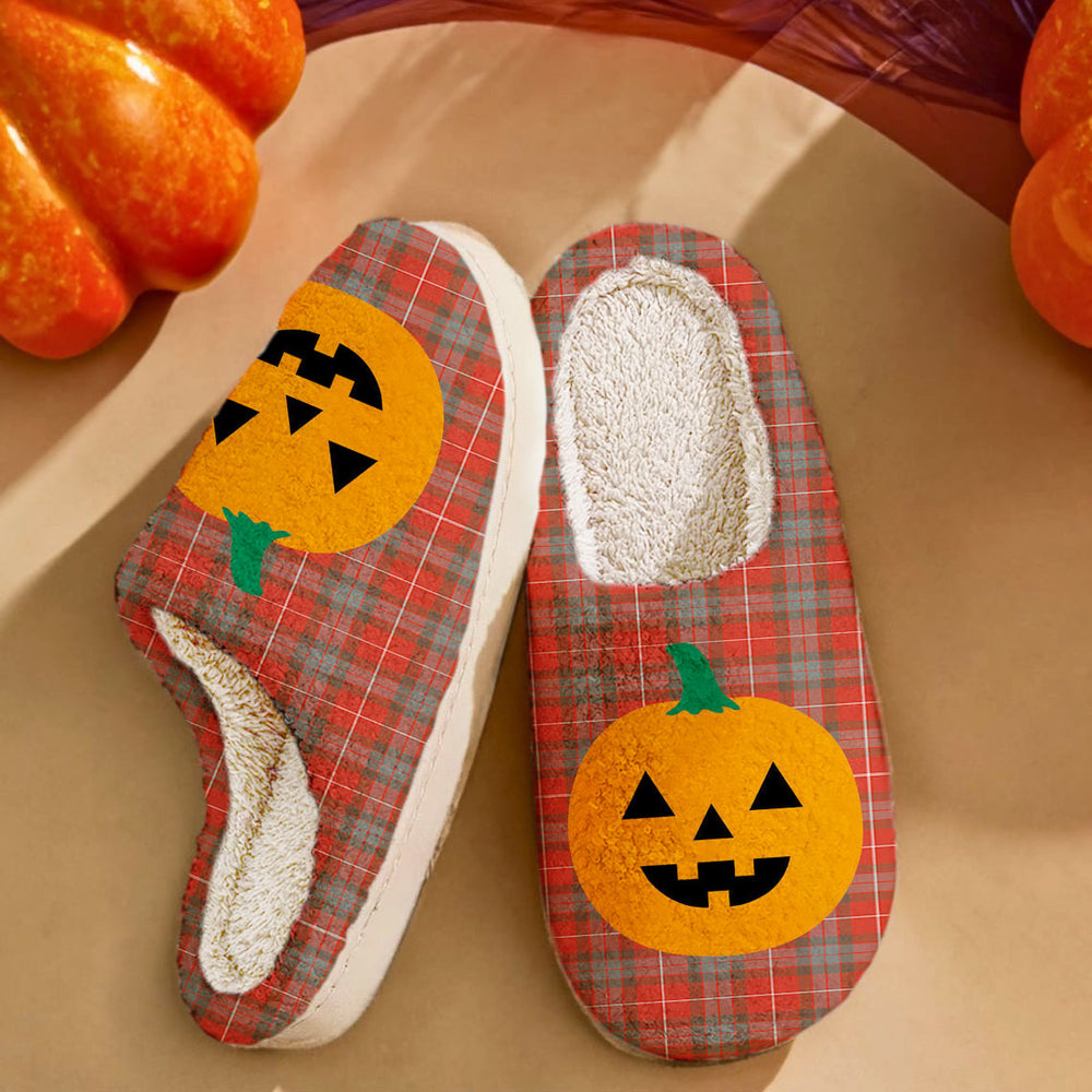 Clan Fraser Weathered Tartan Halloween Pumpkin Slippers, Fluffy Spooky Slippers HR60 Fraser Weathered Tartan Tartan Halloween   