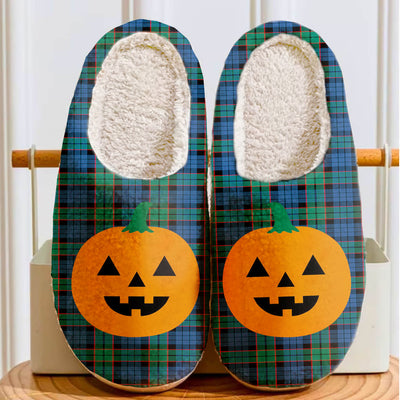 Clan Fletcher Ancient Tartan Halloween Pumpkin Slippers, Fluffy Spooky Slippers