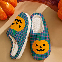 Clan Cooper Ancient  Tartan Halloween Pumpkin Slippers, Fluffy Spooky Slippers UJ42 Cooper Ancient Tartan Tartan Halloween   