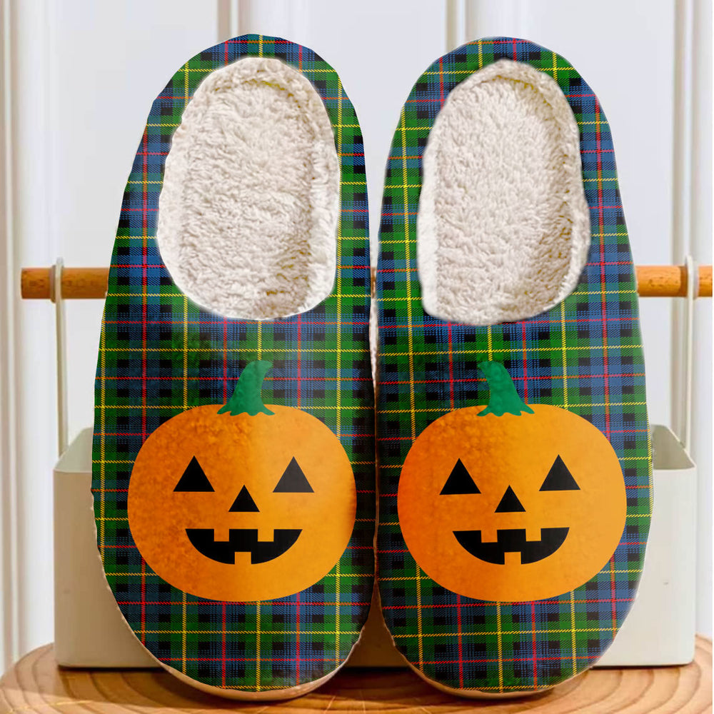Clan Farquharson Modern Tartan Halloween Pumpkin Slippers, Fluffy Spooky Slippers WQ92 Farquharson Modern Tartan Tartan Halloween   