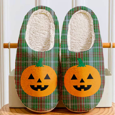 Clan Gayre Tartan Halloween Pumpkin Slippers, Fluffy Spooky Slippers