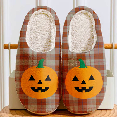Clan Davidson Dress Dancers Tartan Halloween Pumpkin Slippers, Fluffy Spooky Slippers LQ26