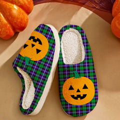Clan Hunter Tartan Halloween Pumpkin Slippers, Fluffy Spooky Slippers JN76 Hunter Tartan Tartan Halloween   