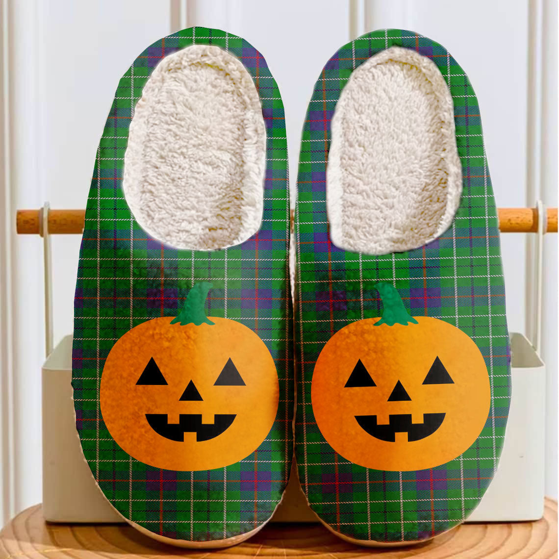 Clan Duncan Modern Tartan Halloween Pumpkin Slippers, Fluffy Spooky Slippers RA63 Duncan Modern Tartan Tartan Halloween   