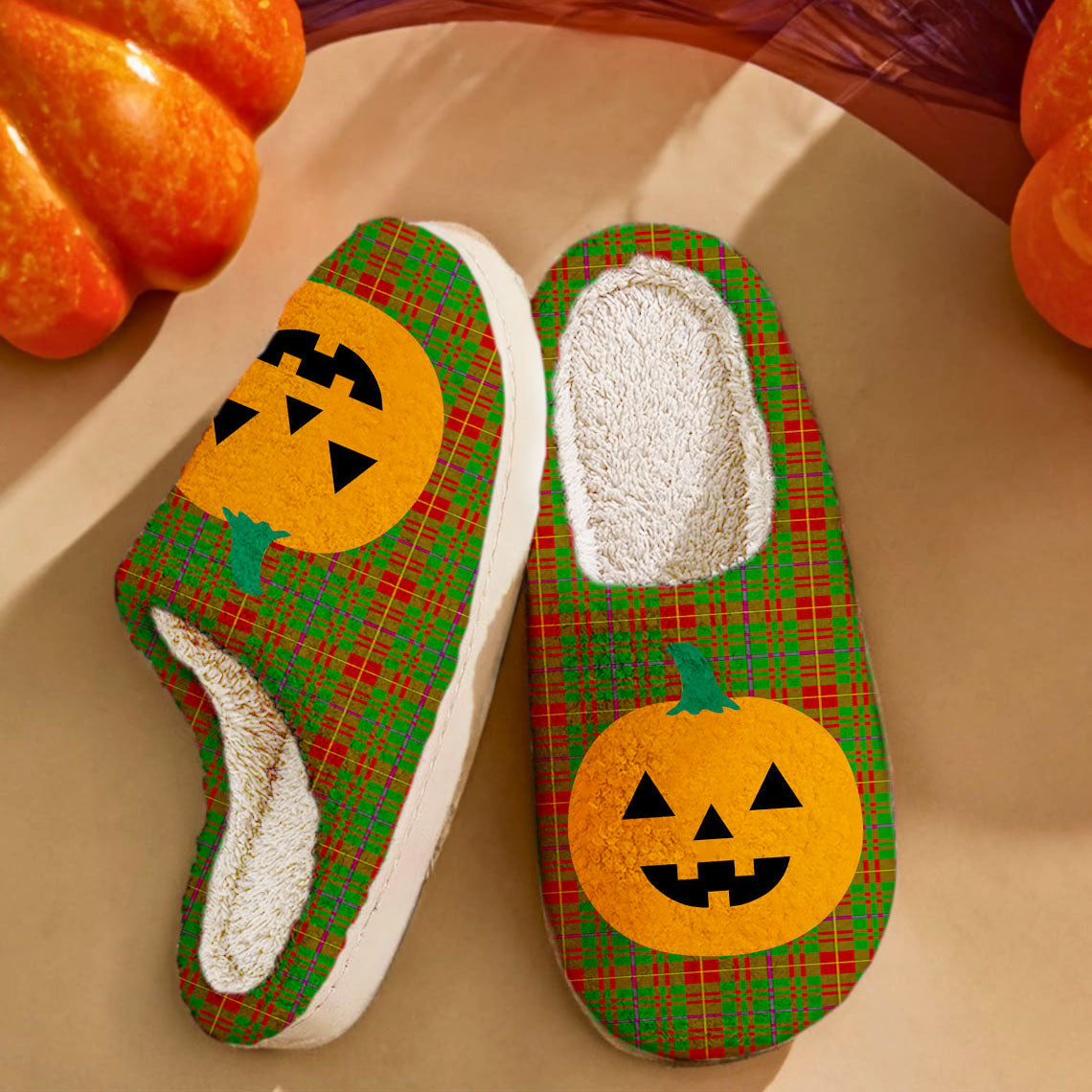 Clan Fulton Tartan Halloween Pumpkin Slippers, Fluffy Spooky Slippers BO72 Fulton Tartan Tartan Halloween   