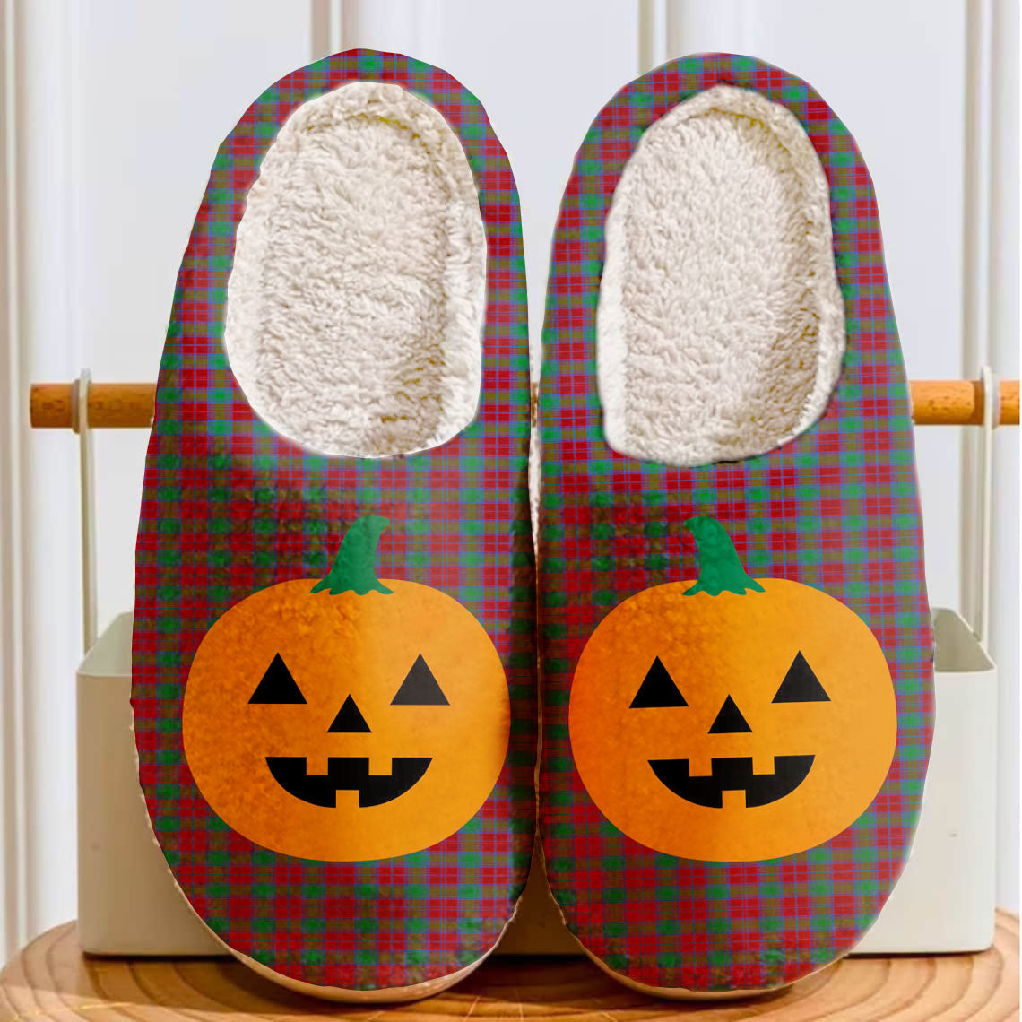 Clan Fotheringham Tartan Halloween Pumpkin Slippers, Fluffy Spooky Slippers RP41 Fotheringham Tartan Tartan Halloween   