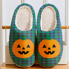 Clan Hunter Ancient Tartan Halloween Pumpkin Slippers, Fluffy Spooky Slippers SO21 Hunter Ancient Tartan Tartan Halloween   