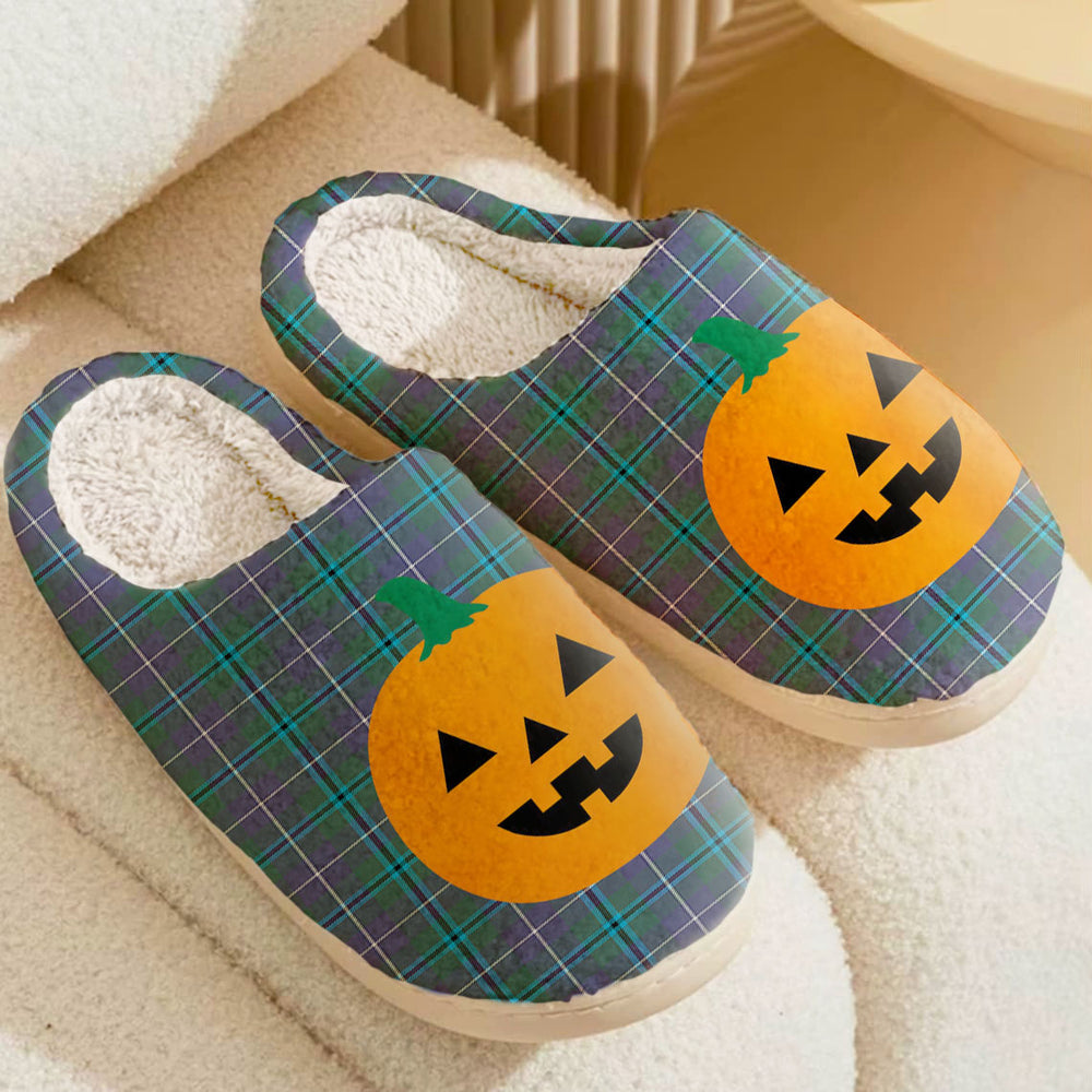 Clan Douglas Modern Tartan Halloween Pumpkin Slippers, Fluffy Spooky Slippers UD23 Douglas Modern Tartan Tartan Halloween   