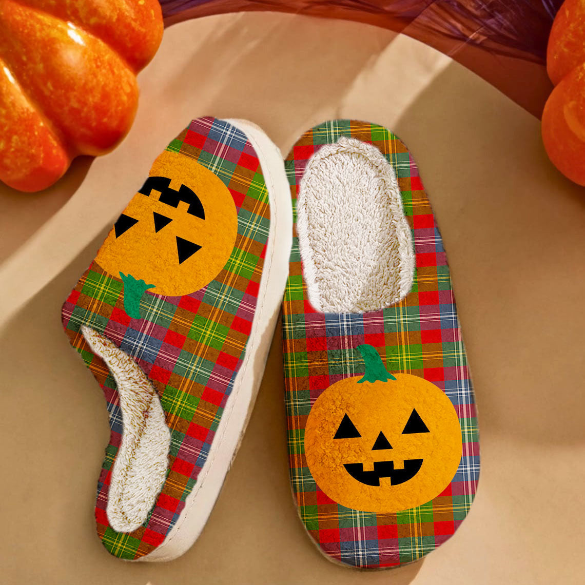 Clan Forrester Tartan Halloween Pumpkin Slippers, Fluffy Spooky Slippers XI93 Forrester Tartan Tartan Halloween   