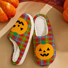 Clan Forrester Tartan Halloween Pumpkin Slippers, Fluffy Spooky Slippers XI93 Forrester Tartan Tartan Halloween   