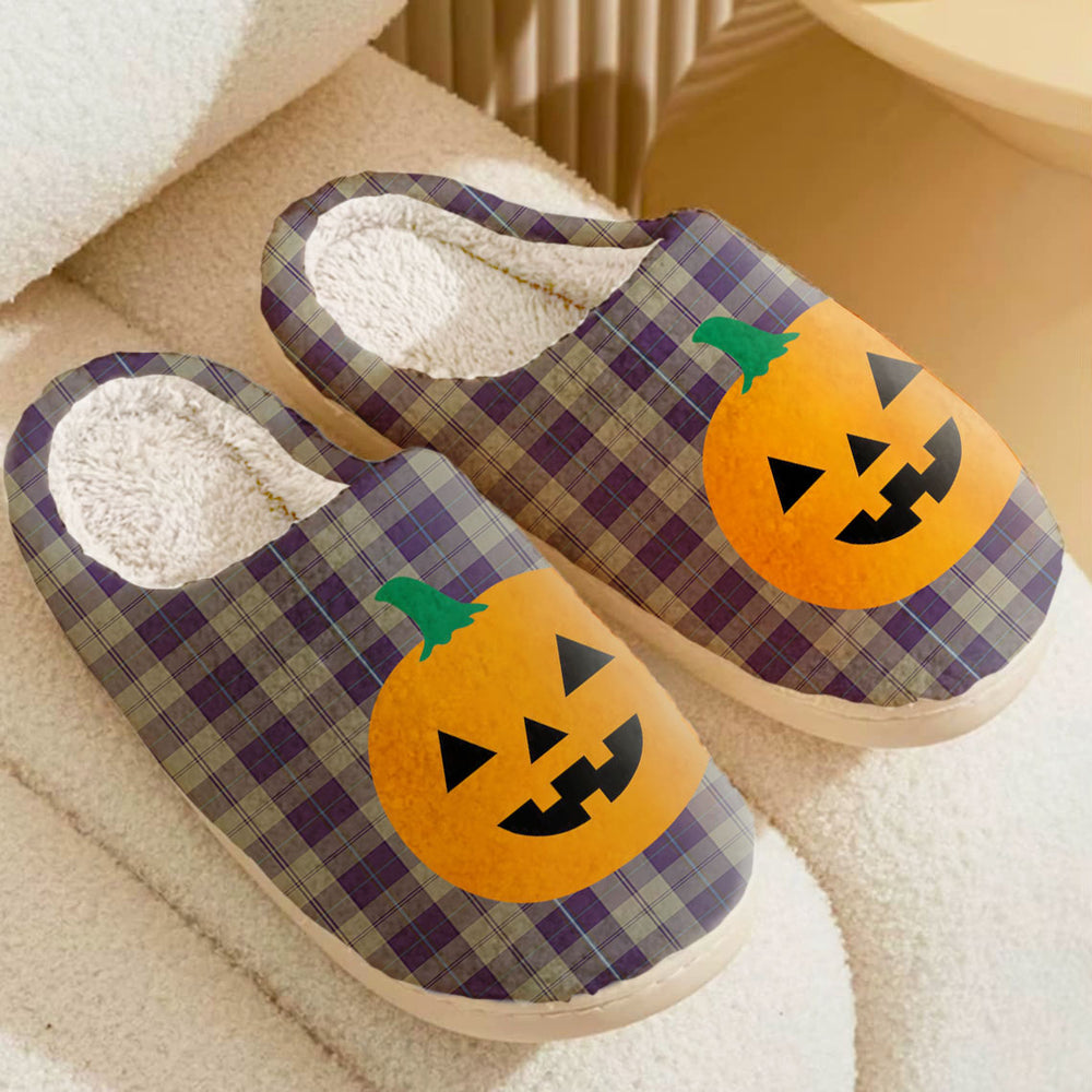 Clan Cunningham Dress Blue Dancers Tartan Halloween Pumpkin Slippers, Fluffy Spooky Slippers GA77 Cunningham Dress Blue Dancers Tartan Tartan Halloween   