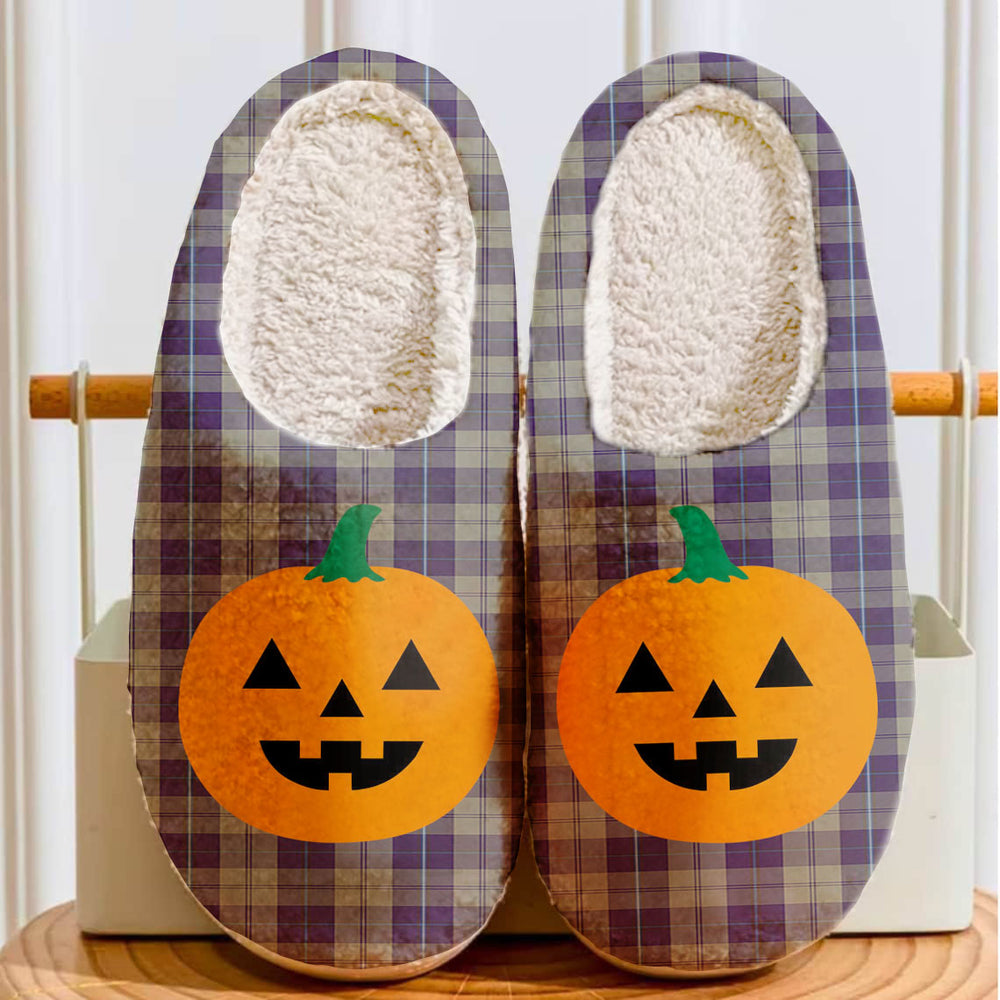 Clan Cunningham Dress Blue Dancers Tartan Halloween Pumpkin Slippers, Fluffy Spooky Slippers GA77 Cunningham Dress Blue Dancers Tartan Tartan Halloween   