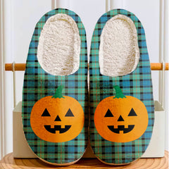 Clan Gunn Ancient Tartan Halloween Pumpkin Slippers, Fluffy Spooky Slippers JL68 Gunn Ancient Tartan Tartan Halloween   