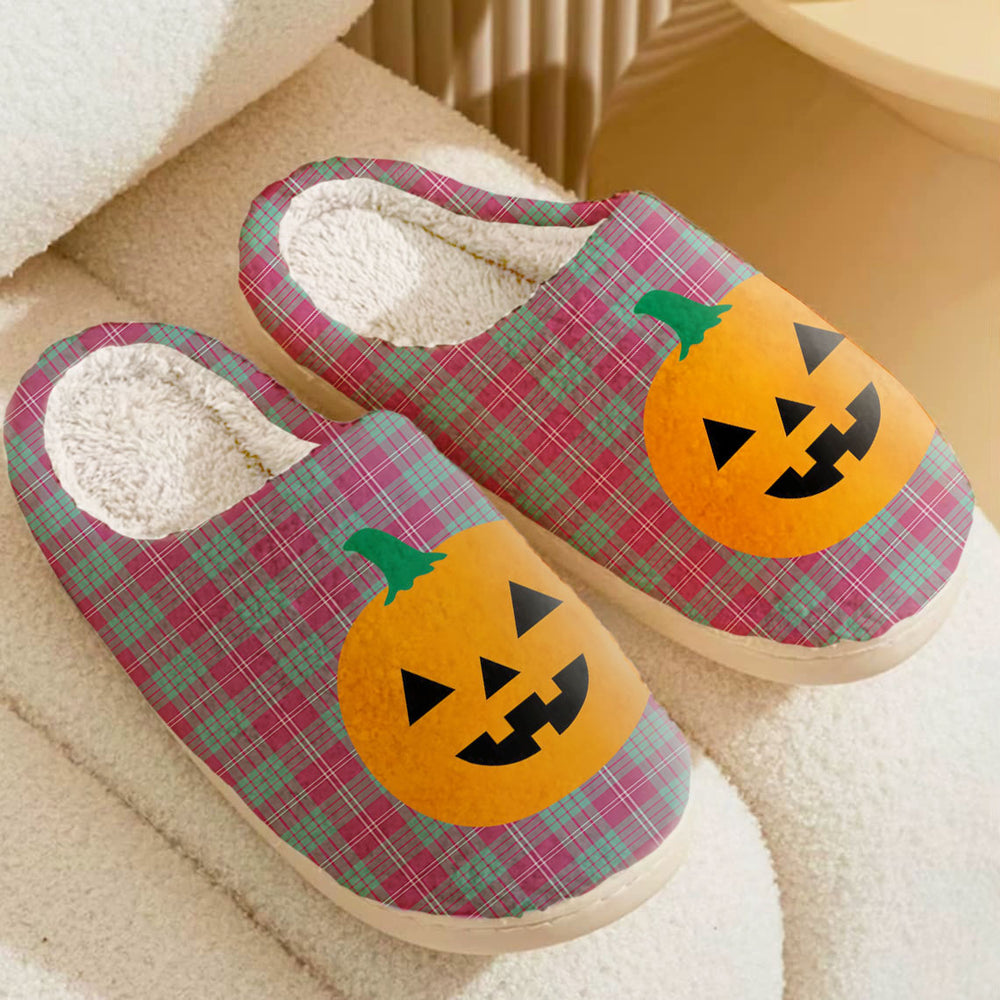 Clan Crawford Ancient Tartan Halloween Pumpkin Slippers, Fluffy Spooky Slippers EQ13 Crawford Ancient Tartan Tartan Halloween   