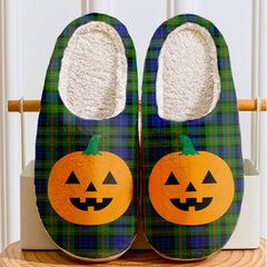 Clan Gunn Modern  Tartan Halloween Pumpkin Slippers, Fluffy Spooky Slippers EN27 Gunn Modern Tartan Tartan Halloween   