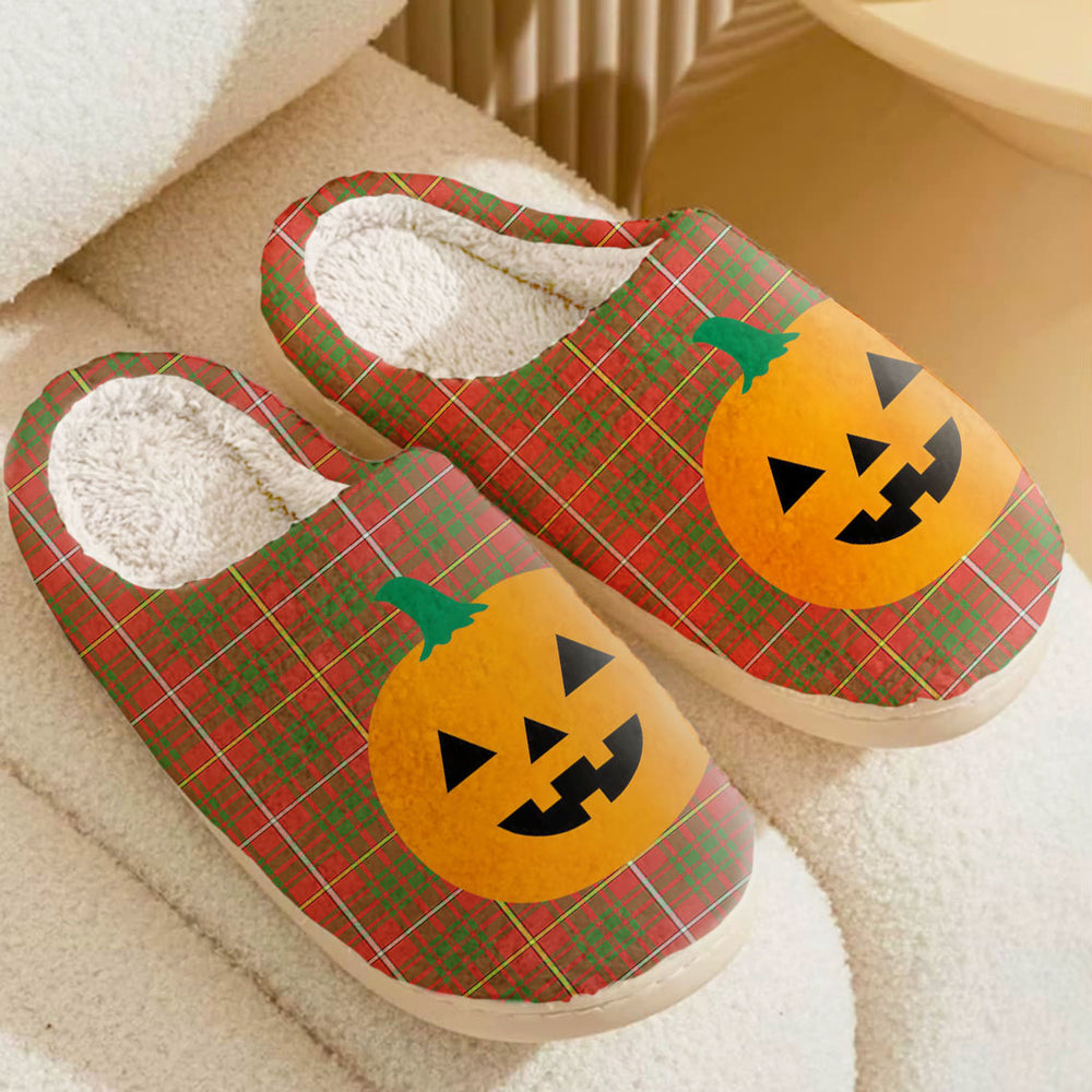 Clan Carruthers Tartan Halloween Pumpkin Slippers, Fluffy Spooky Slippers BB37 Carruthers Tartan Tartan Halloween   