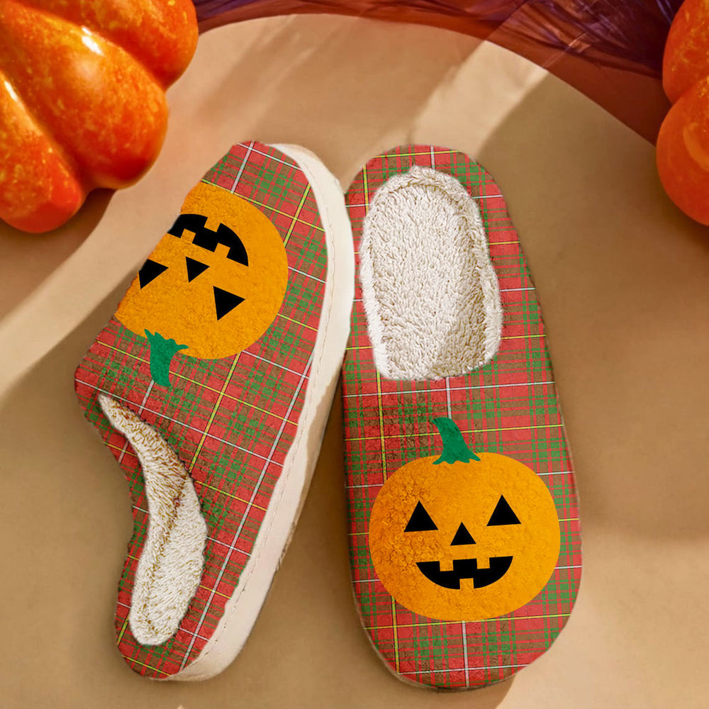 Clan Carruthers Tartan Halloween Pumpkin Slippers, Fluffy Spooky Slippers BB37 Carruthers Tartan Tartan Halloween   