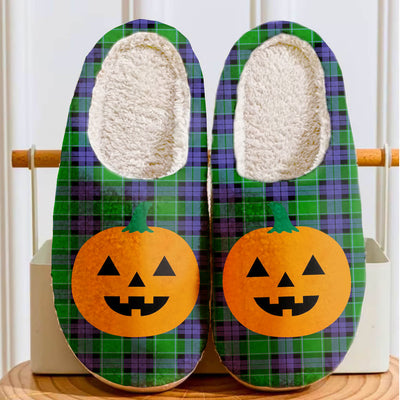 Clan Haldane 2 Tartan Halloween Pumpkin Slippers, Fluffy Spooky Slippers