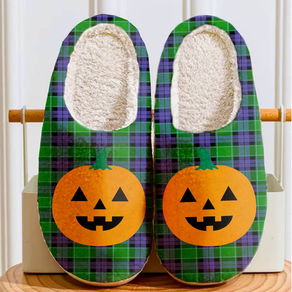 Clan Haldane 2 Tartan Halloween Pumpkin Slippers, Fluffy Spooky Slippers FI14 Haldane 2 Tartan Tartan Halloween   