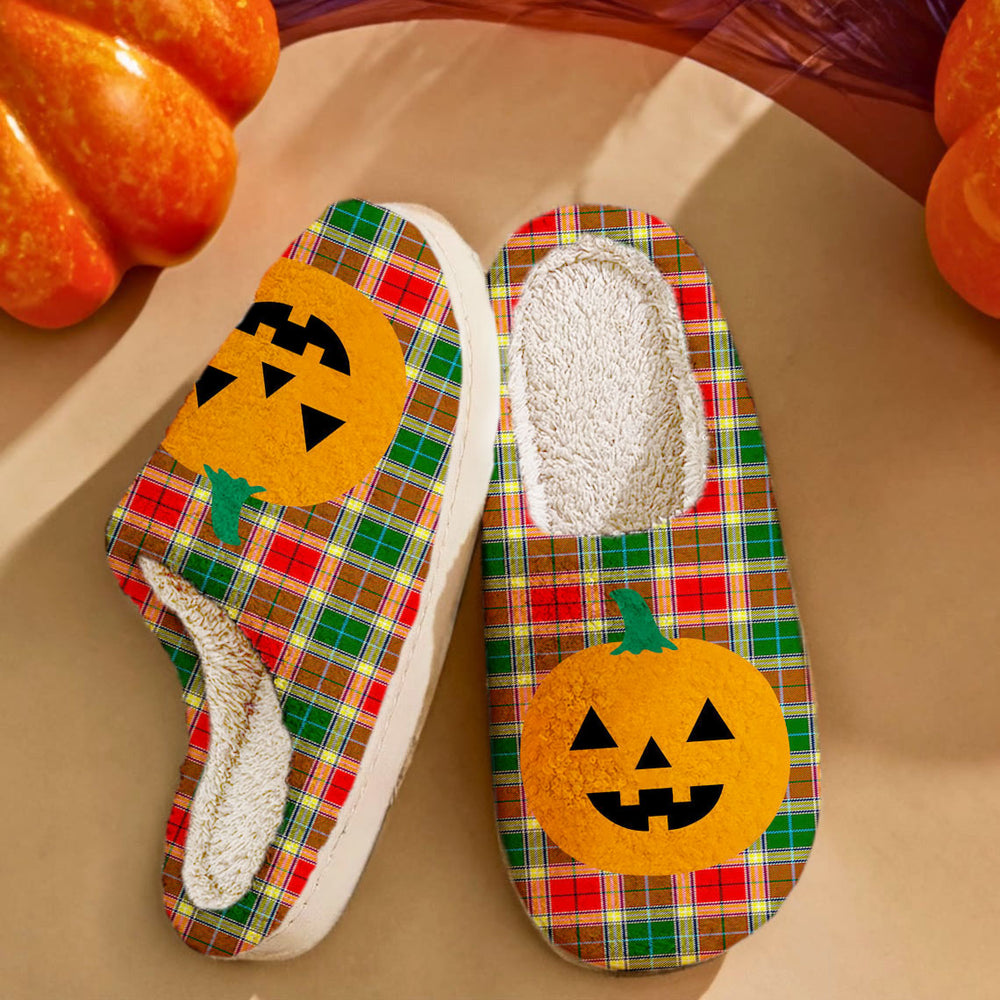 Clan Gibbs Tartan Halloween Pumpkin Slippers, Fluffy Spooky Slippers QQ24 Gibbs Tartan Tartan Halloween   