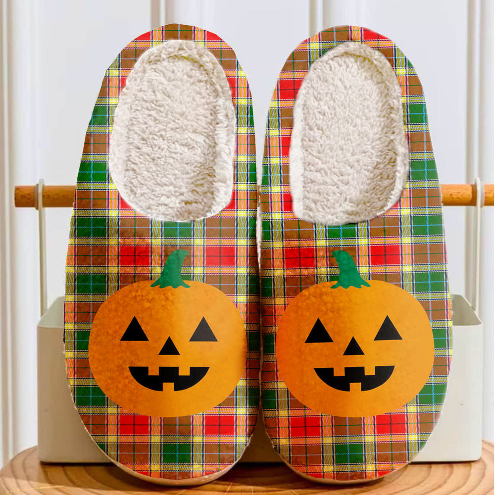 Clan Gibbs Tartan Halloween Pumpkin Slippers, Fluffy Spooky Slippers QQ24 Gibbs Tartan Tartan Halloween   