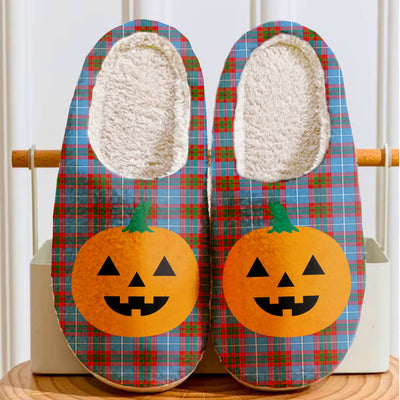 Clan Crichton District Tartan Halloween Pumpkin Slippers, Fluffy Spooky Slippers