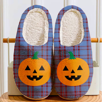 Clan Elliot Modern Tartan Halloween Pumpkin Slippers, Fluffy Spooky Slippers