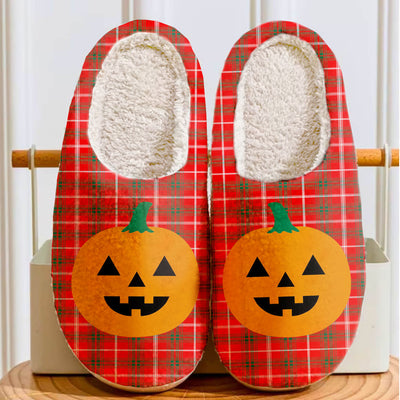 Clan Duke of Rothesay Modern Tartan Halloween Pumpkin Slippers, Fluffy Spooky Slippers