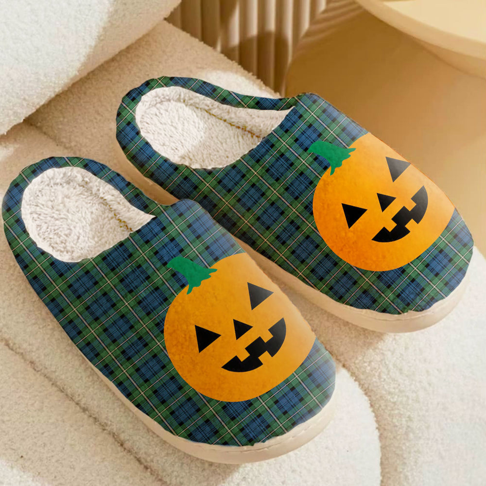 Clan Forbes Ancient Tartan Halloween Pumpkin Slippers, Fluffy Spooky Slippers MS22 Forbes Ancient Tartan Tartan Halloween   