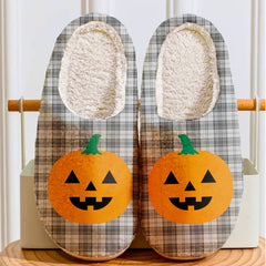 Clan Douglas Grey Modern Tartan Halloween Pumpkin Slippers, Fluffy Spooky Slippers KJ97 Douglas Grey Modern Tartan Tartan Halloween   