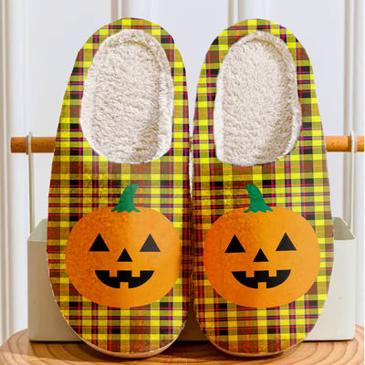 Clan Jardine Tartan Halloween Pumpkin Slippers, Fluffy Spooky Slippers