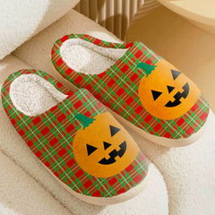 Clan Grierson Tartan Halloween Pumpkin Slippers, Fluffy Spooky Slippers DH44 Grierson Tartan Tartan Halloween   
