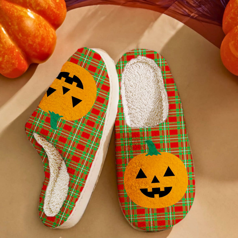 Clan Grierson Tartan Halloween Pumpkin Slippers, Fluffy Spooky Slippers DH44 Grierson Tartan Tartan Halloween   