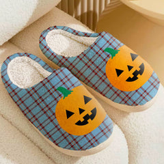 Clan Elliot Ancient Tartan Halloween Pumpkin Slippers, Fluffy Spooky Slippers IT97 Elliot Ancient Tartan Tartan Halloween   