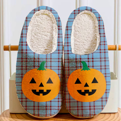 Clan Elliot Ancient Tartan Halloween Pumpkin Slippers, Fluffy Spooky Slippers