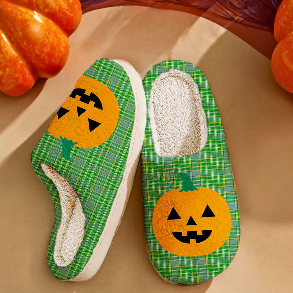 Clan Currie Tartan Halloween Pumpkin Slippers, Fluffy Spooky Slippers IT36 Currie Tartan Tartan Halloween   