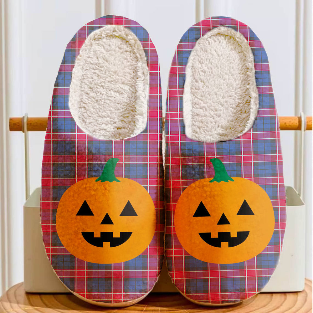 Clan Graham of Menteith Red Tartan Halloween Pumpkin Slippers, Fluffy Spooky Slippers AT96 Graham of Menteith Red Tartan Tartan Halloween   