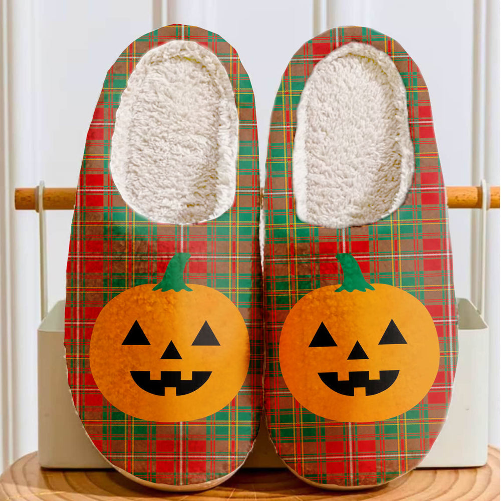 Clan Hay Ancient Tartan Halloween Pumpkin Slippers, Fluffy Spooky Slippers SW34 Hay Ancient Tartan Tartan Halloween   