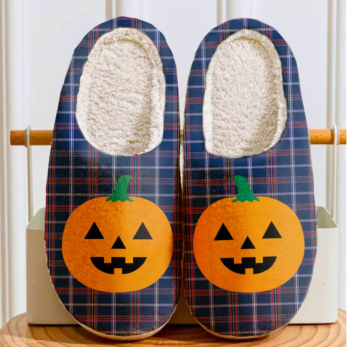 Clan Jewish Tartan Tartan Halloween Pumpkin Slippers, Fluffy Spooky Slippers AC10 Jewish Tartan Tartan Tartan Halloween   