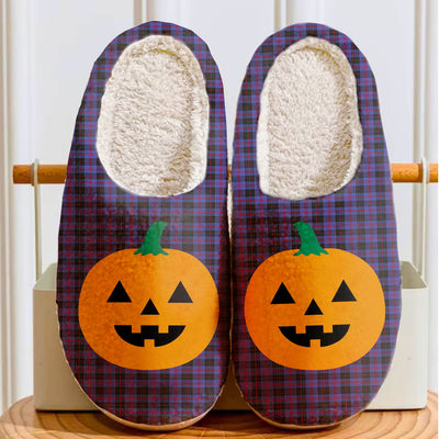 Clan Horsburgh Tartan Halloween Pumpkin Slippers, Fluffy Spooky Slippers