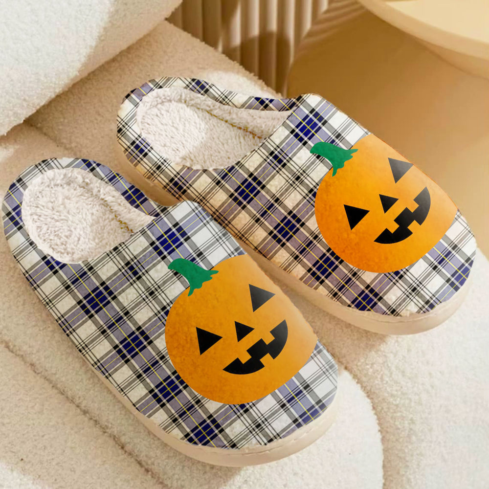 Clan Hannay Tartan Halloween Pumpkin Slippers, Fluffy Spooky Slippers HJ84 Hannay Tartan Tartan Halloween   